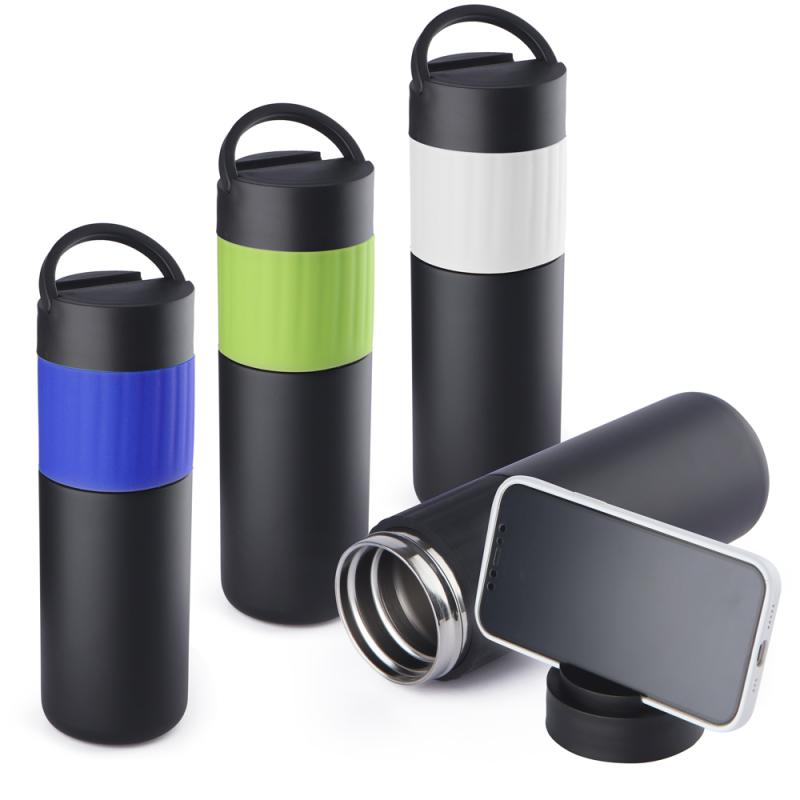 GARRAFA TÉRMICA 500ML COM SUPORTE PARA CELULAR