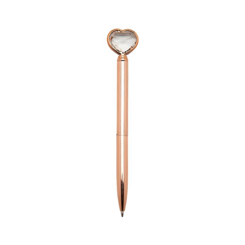 CANETA METAL CORAÇÃO DIAMANTE