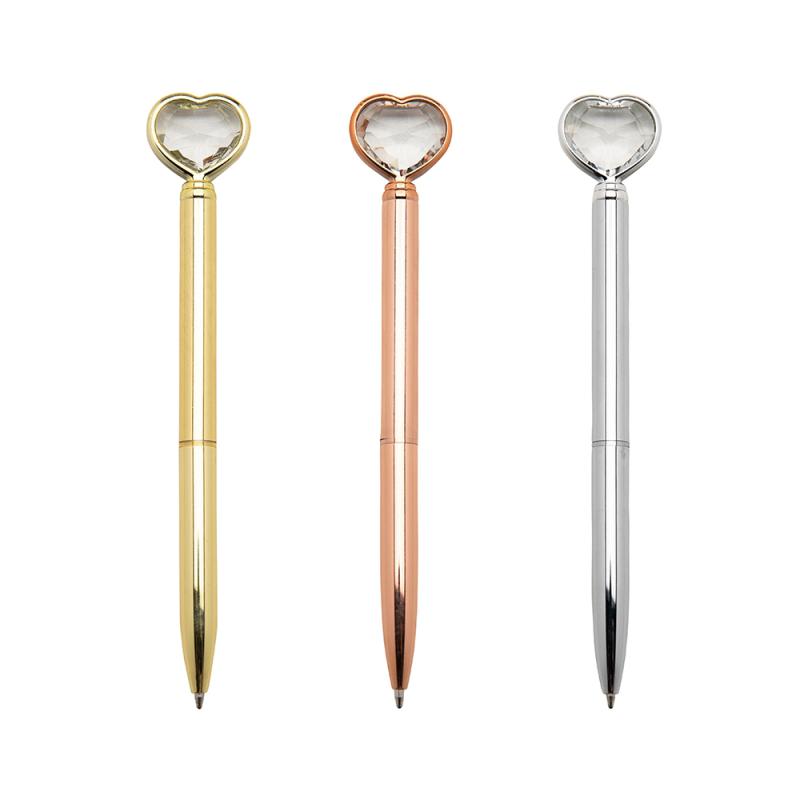CANETA METAL CORAÇÃO DIAMANTE
