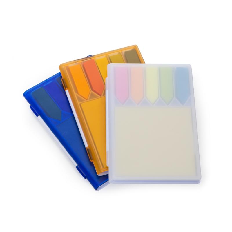 BLOCO DE ANOTAÇÕES PLÁSTICO COM AUTOADESIVOS, CAPA COLORIDA